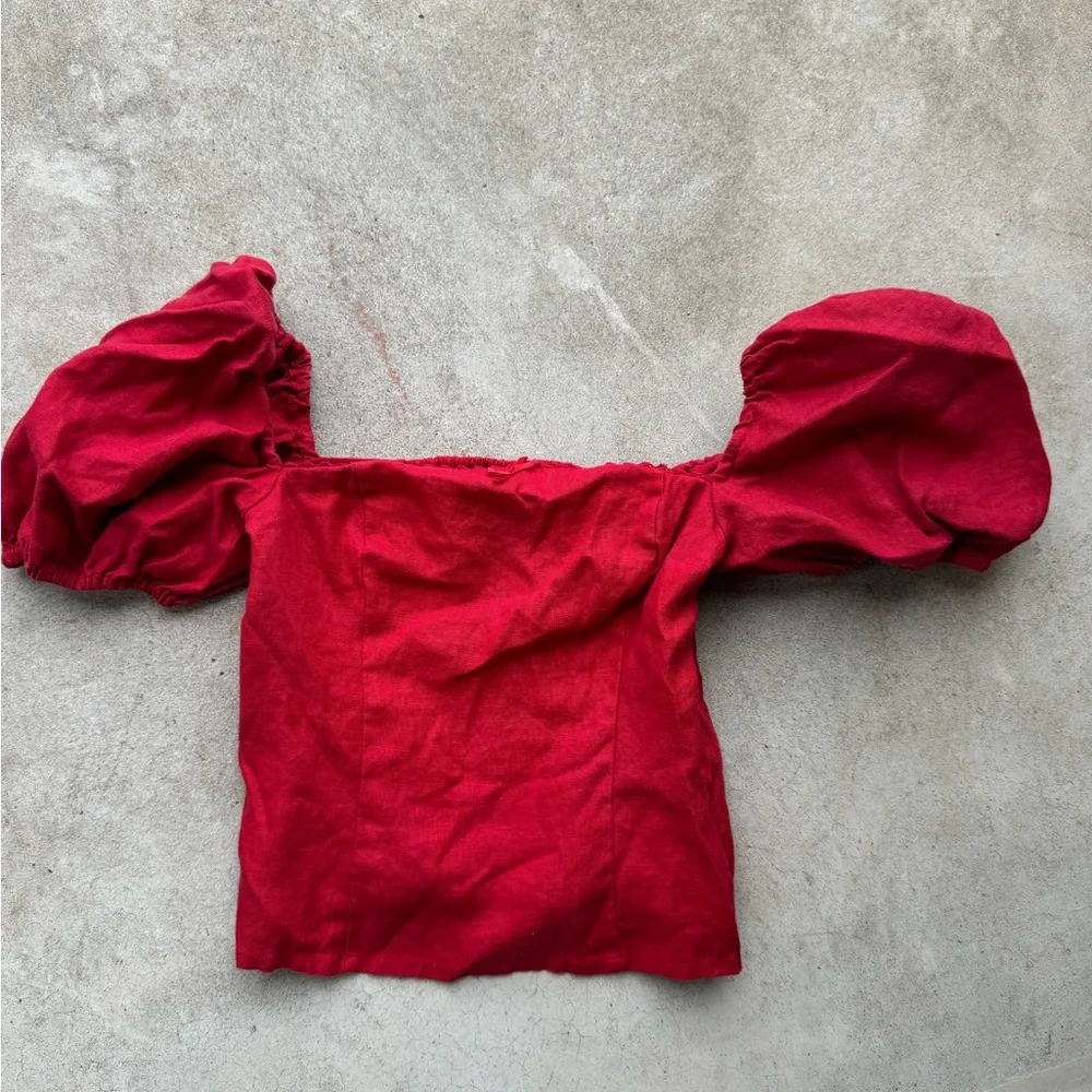 Reformation red Marbella linen square neck shirt - Picture 2 of 7